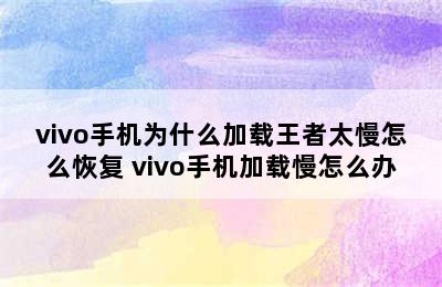 vivo手机为什么加载王者太慢怎么恢复 vivo手机加载慢怎么办